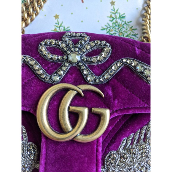 Gucci Velvet Matelasse Embroidered Mini GG Marmont - Picture 2 of 11